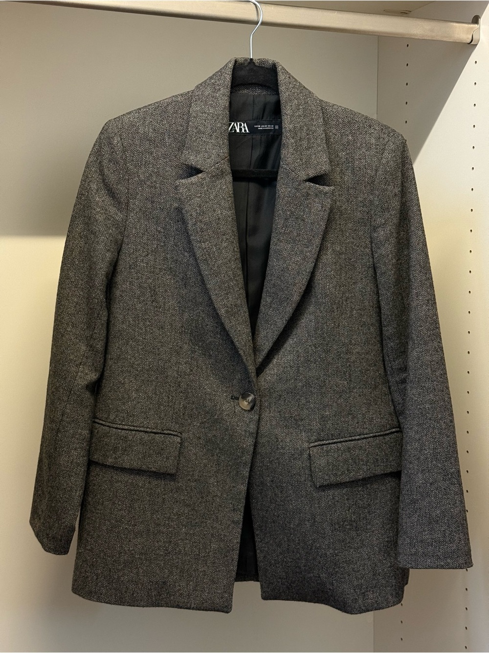 Zara Wool Blend Charcoal Gray Single-Button Blazer